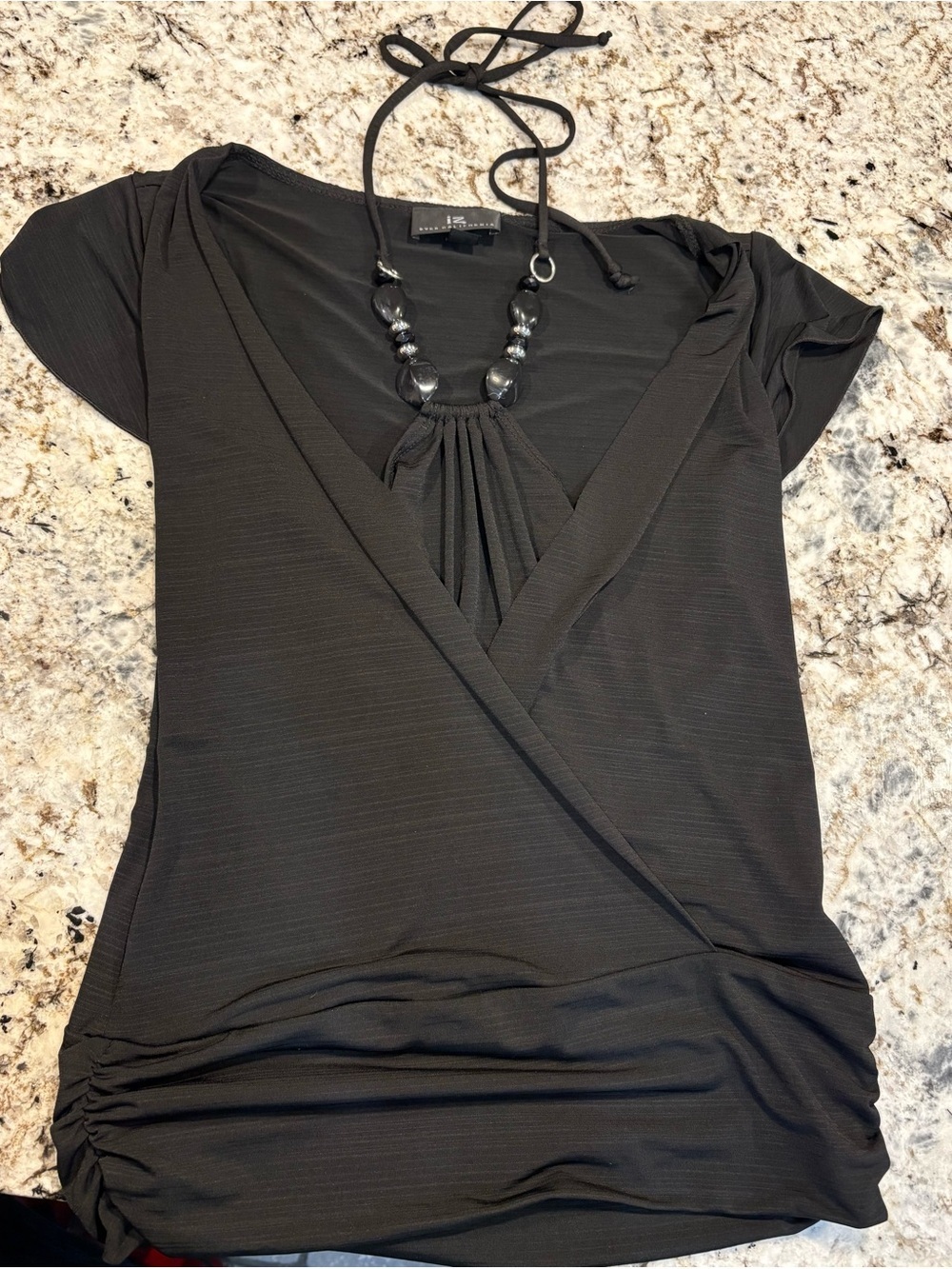 Black Y2K Halter Top with Bead Accent - Picture 4 of 10